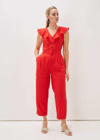 Phase Eight Jamilla Linen Jumpsuit Red USA | 9264583-EU